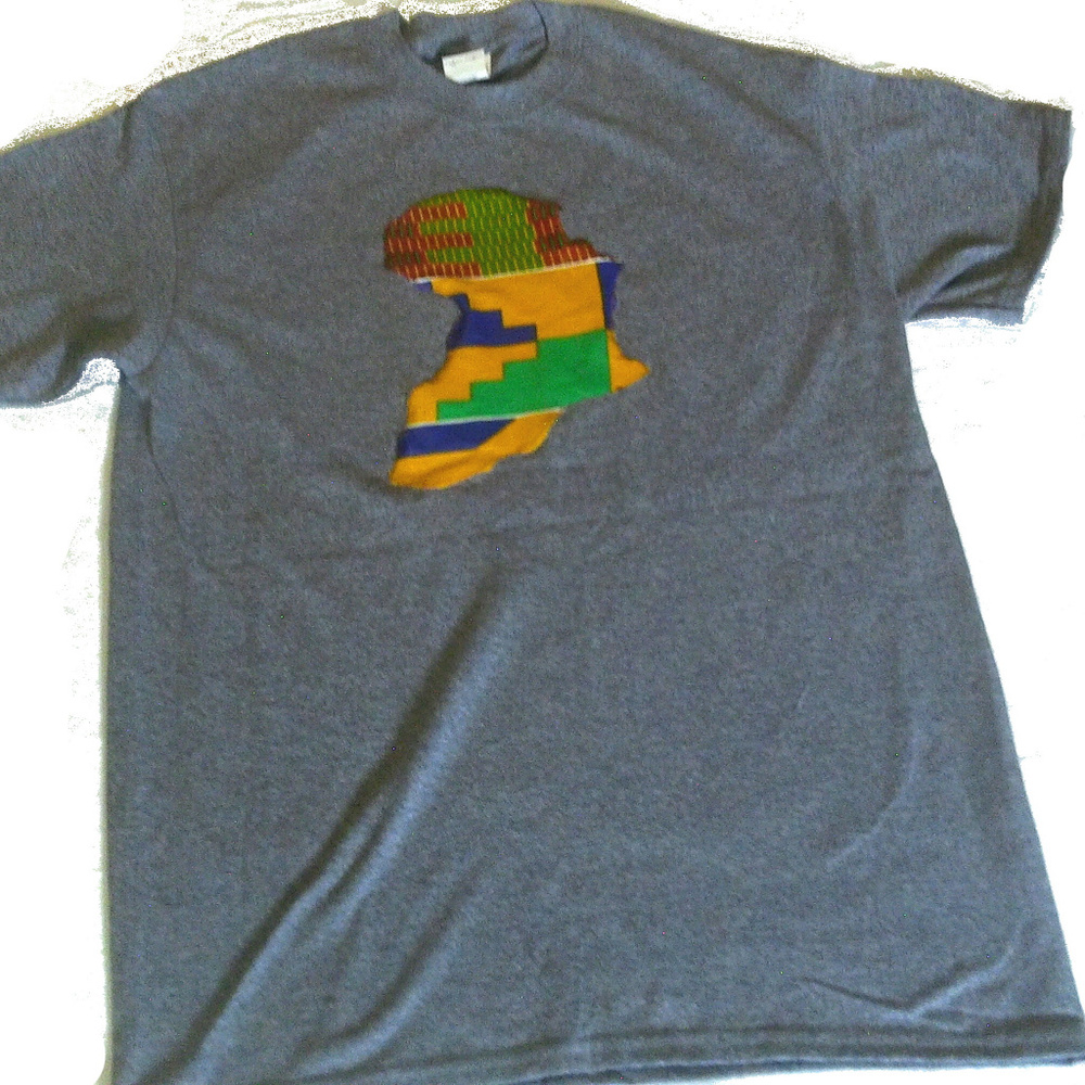 Gray Heather African Print Design Map T-shirt - M